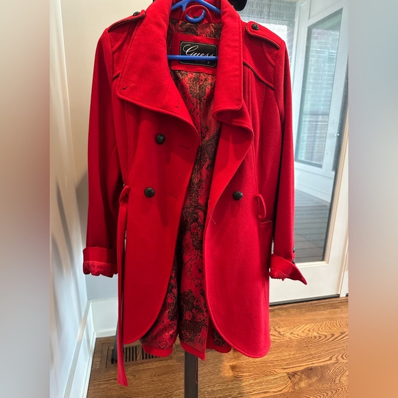Guess Jackets & Blazers - Guess Red Front Tie Coat